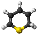 Ball-and-stick model of the 1,2-thiapyran molecule