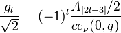 \frac {g_l} {\sqrt{2}}=(-1)^l \frac {A_{|2l-3|}/2} {ce_{\nu}(0,q)}