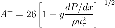 
A^+ = 26\left[1+y\frac{dP/dx}{\rho u_\tau^2}\right]^{-1/2}
