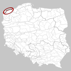 A map showing the location of the Trzebiatowski Coast on a map of Poland.