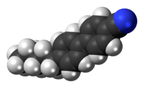 Space-filling model of the 4-cyano-4'-pentylbiphenyl molecule