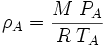 \rho_A = \frac{M\;P_A}{R \;T_A}