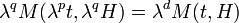  \lambda^q M(\lambda^p t, \lambda^q H) = \lambda^d M(t, H)  \,