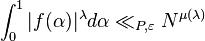 \int_0^1|f(\alpha)|^\lambda d\alpha\ll_{P, \varepsilon} N^{\mu(\lambda)}