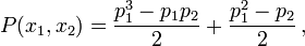 P(x_1,x_2) = \frac{p_1^3-p_1p_2}{2} + \frac{p_1^2-p_2}{2} \,,