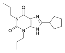 Skeletal formula of dipropylcyclopentylxanthine