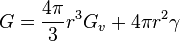 G=\frac{4 \pi}{3} r^3 G_v + 4 \pi r^2 \gamma