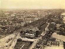 An aerial photo by Clyde Waddell of downtown Calcutta in 1945