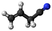 Ball-and-stick model of the allyl cyanide molecule