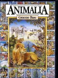 Book cover: a larger picture framed by smaller pictures, all of which contain different animals, and title with author at the top