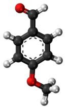 Ball-and-stick model of the anisaldehyde molecule
