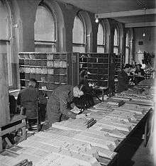 Tracing record office at the Home Postal Centre RE, Nottingham (1944)