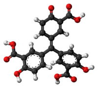 Ball-and-stick model of the aurintricarboxylic acid molecule