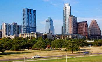 A view of the Austin skyline as taken from Butler Park, facing a north northeast direction