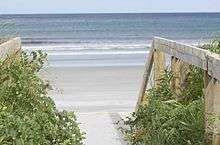 Board walk over the dunes at the Beadow Meadows Municipal Park Beach.