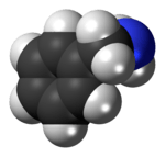 Space-filling model of the benzylamine molecule