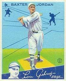 A baseball card image of a man wearing a white baseball uniform and cap; he holds a light brown baseball bat over his right shoulder