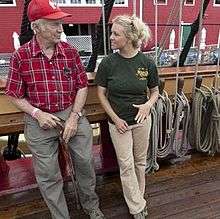 Christian chats with Gerald Zwicker, one of the HMS Bounty's shipwrights