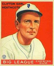 A baseball-card image of a man in a white baseball uniform and cap with an Old English "P" on the front in blue