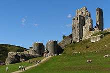 the ruins of Corfe Castle