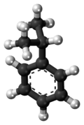 Ball-and-stick model of the cumene molecule