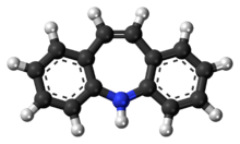 Ball-and-stick model of the dibenzazepine molecule