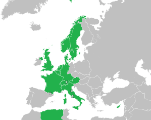 A coloured map of the countries of Europe