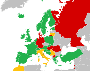 A coloured map of the countries of Europe