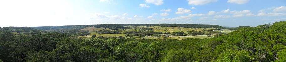 Panorama of Fossil Rim Wildlife Center, taken from The Overlook Cafe balcony.