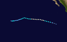 A map depicting the track of a short-lived hurricane in early August.