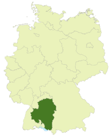 A map of Germany with the location of Baden-Württemberg highlighted