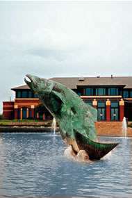 Leaping Salmon sculpture at Chester Business Park by Laurence Broderick