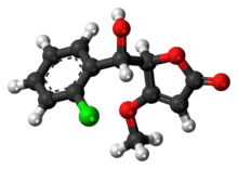 Ball-and-stick model of the losigamone molecule