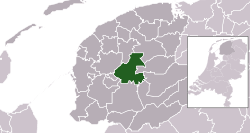 Highlighted former position of Boarnsterhim in a municipal map of Friesland