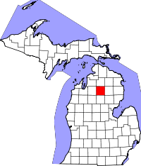 Map of Michigan highlighting Crawford County