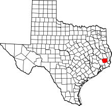 Map of Texas highlighting Hardin County