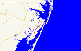 A map of northern Worcester County showing major roads.  Maryland Route 367 runs from Bishop to the Delaware state line near Bishopville.