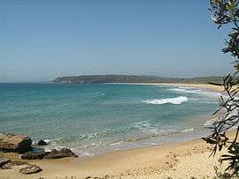 View of a beach, bay and distant headland