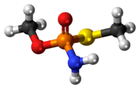 Ball-and-stick model of the methamidophos molecule