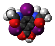 Space-filling model of the metrizoic acid molecule