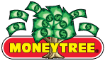 A tree with paper money as leaves with the logo stating, "Moneytree."