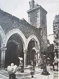 The interior of the church during an art exhibition