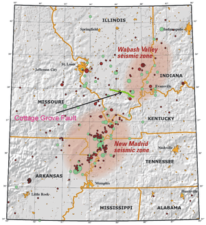 Map of seismic zones and faults in Illinois