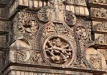 Six armed Mahisamardini Durga image on the tower