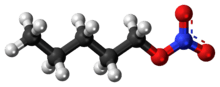 Ball-and-stick model of the pentyl nitrate molecule