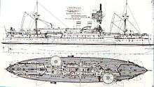 Drawing of Maine showing its echeloned turret placement