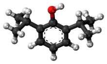 Ball-and-stick model of propofol