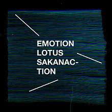 The words "Emotion", "Lotus" and "Sakanaction" written in English against waving blue and green lines, on a black background.