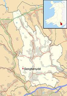 Map of Wales, showing the position of Senghenydd toward the south of the country.