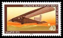 A postal stamp showing a small glider